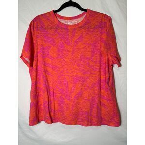 Old Navy Women's Everwear Abstract Tropical Pink Orange Short Sleeve Tee Size XL